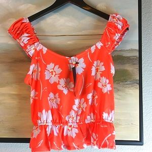 NWT | Eclair | Orange and White Floral Off The Shoulder Cropped Blouse Size M